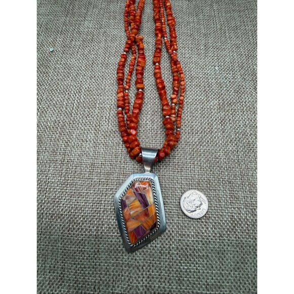 Jay King Desert Rose Trading 925 Sterling Spiny Oyster & Coral Necklace - Picture 8 of 10